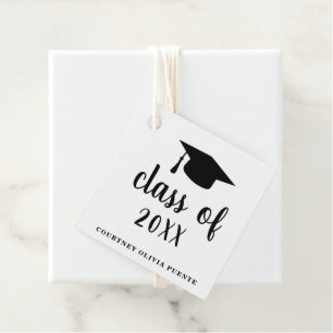 Simple Black White Mortar Board Modern Graduation Favour Tags