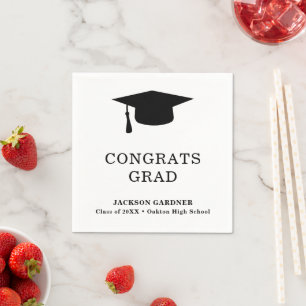 Simple Black White Mortar Board Modern Graduation Napkin
