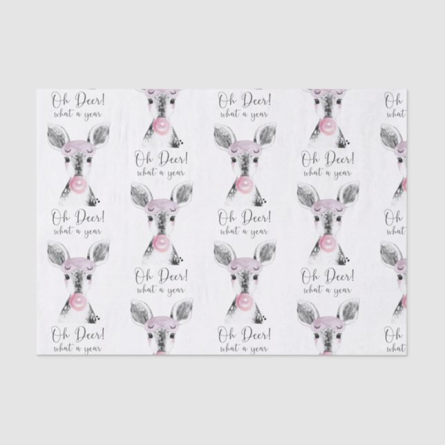 Simple Black & White Oh Deer What A Year Quote Tissue Paper (Front)
