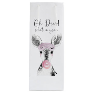 Simple Black & White Oh Deer What A Year Quote Wine Gift Bag