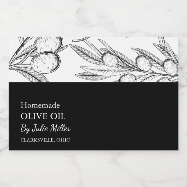 Simple Black & White Olive Oil Label (Single Label)