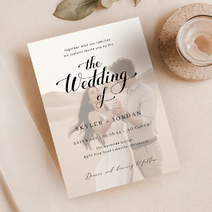 Simple Black & White Overlay 2 Photo Wedding Invitation