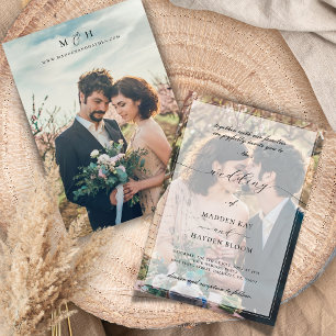 Simple Black White Overlay Elegant Photo Wedding Invitation