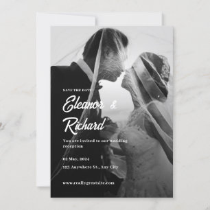 Simple Black & White Overlay Photo Wedding Invitation