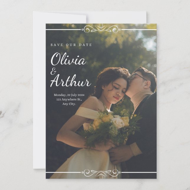 Simple Black & White Overlay Photo Wedding  Invitation (Front)