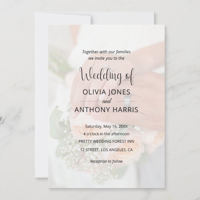 Simple Black & White Overlay Photo Wedding Invitation (Front)