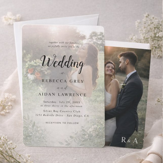 Simple Black & White Overlay Photo Wedding Invitation (Creator Uploaded)