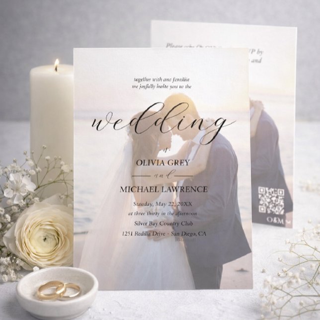 Simple Black & White Overlay Photo Wedding Invitation (Creator Uploaded)