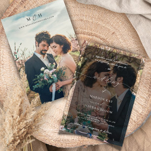 Simple Black White Overlay Photo Wedding Invitation