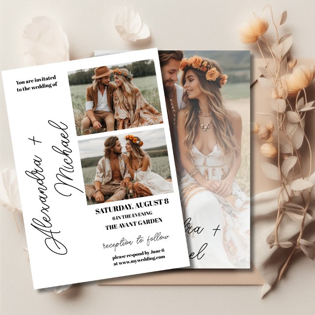 Simple Black & White Overlay Photo Wedding Invitation (Creator Uploaded)