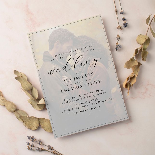 Simple Black & White Overlay Photo Wedding Invitation (Creator Uploaded)