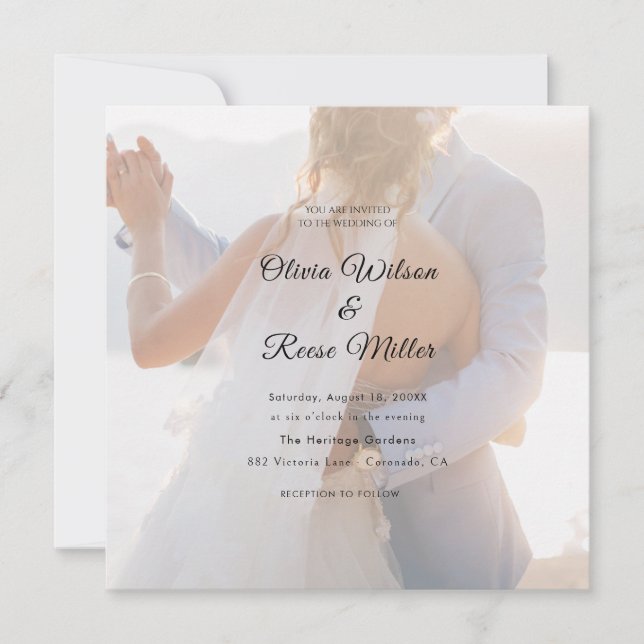 Simple Black & White Overlay Photo Wedding Save The Date (Front)
