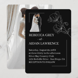 Simple Black White Overlay Wedding Photo 2026  Invitation