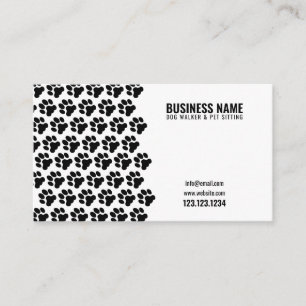 Simple Black & White Pattern Paw Print Dog Walker Business Card
