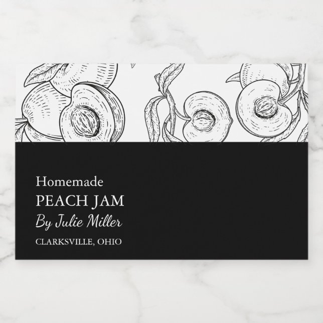 Simple Black & White Peach Jam Label (Single Label)