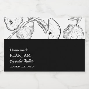 Simple Black & White Pear Jam Label
