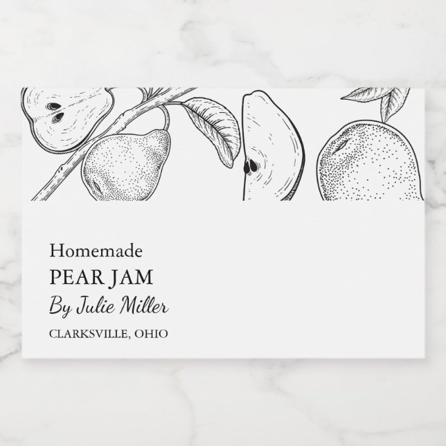 Simple Black & White Pear Jam Label (Single Label)