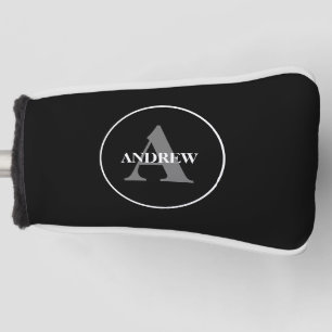Simple black white Personalised monogram Golf Head Cover