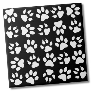 Simple Black White Pet Dog Paw Print Pattern Tile