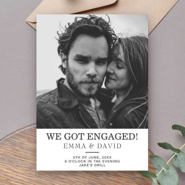 Simple Black White Photo Engagement Party Invite (Creator Uploaded)