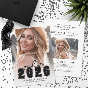 Simple Black White Photo Graduation Invitation