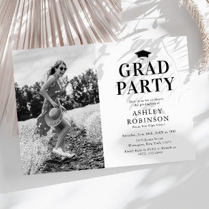 Simple Black White Photo Graduation Party Invitation