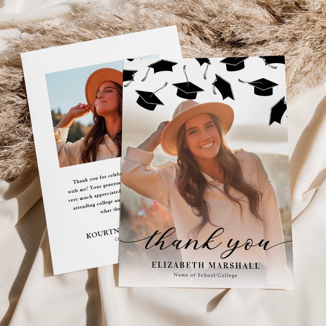 Simple Black White Photo Graduation Thank You Card (Creator Uploaded)