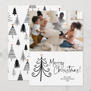 Simple Black White Photo Merry Christmas Tree  Holiday Card