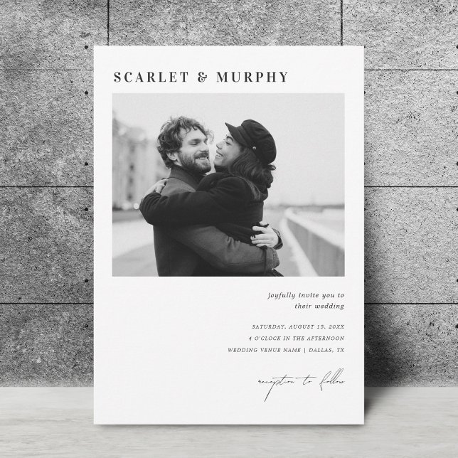 Simple Black White Photo Monogram & Script Wedding Invitation (Creator Uploaded)