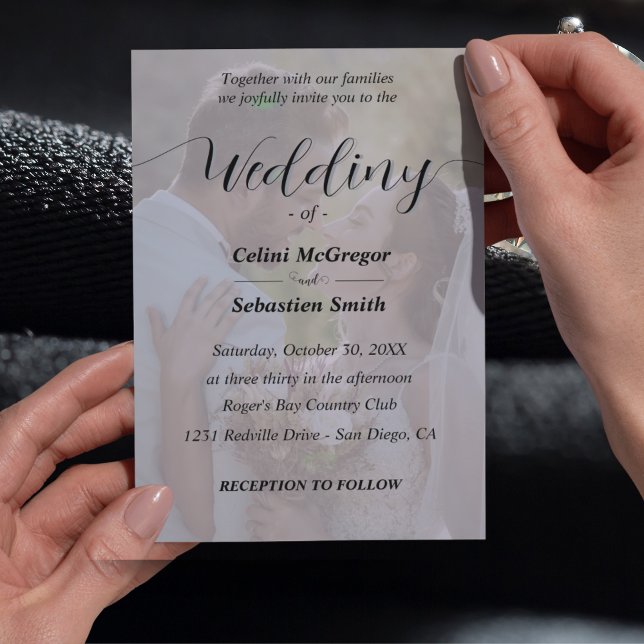Simple Black & White Photo Overlay Wedding  Invitation (Elegant Photo Wedding Invitation - Minimalist Design)