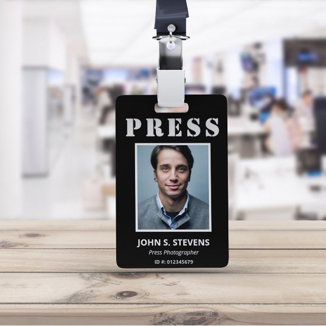 Simple Black White Photo Press ID ID Badge (Creator Uploaded)