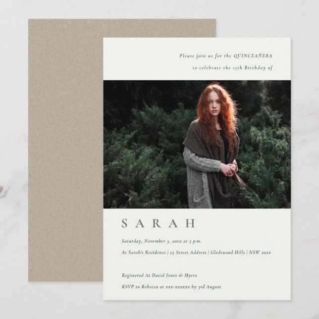 Simple Black White Photo Quinceañera  Invite (Front/Back)