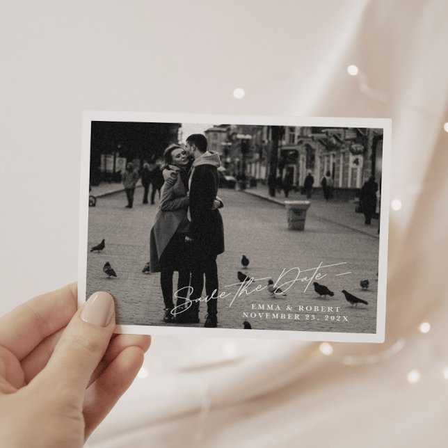 Simple ﻿Black & White Photo Save the Date Announcement Postcard (Simple ﻿Black & White Photo Save the Date Announcement Postcard)