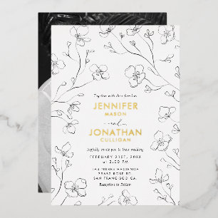 Simple Black & White Photo Wedding Gold Foil Invit