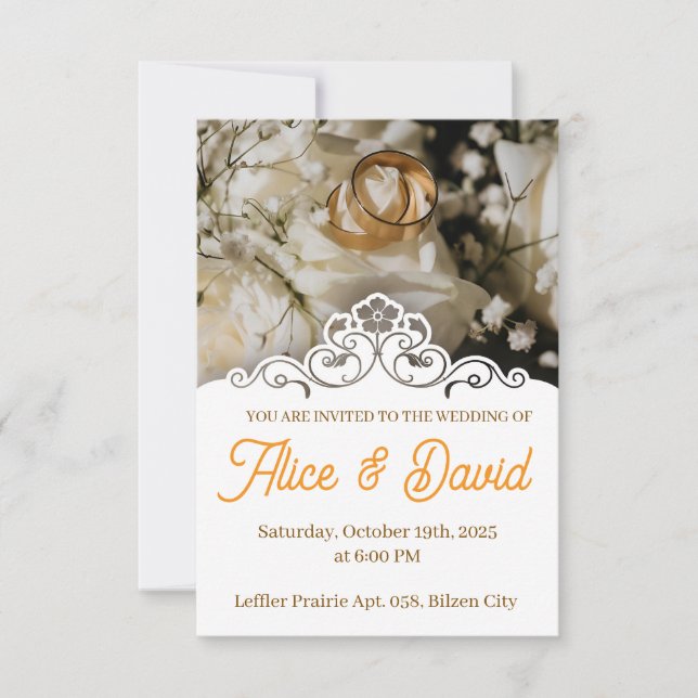 Simple Black White Photo Wedding Invitation Rings (Front)