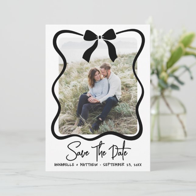 Simple Black White Photo Wedding Save The Date (Standing Front)