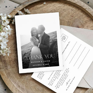 Simple Black White Photo Wedding Thank You Postcard