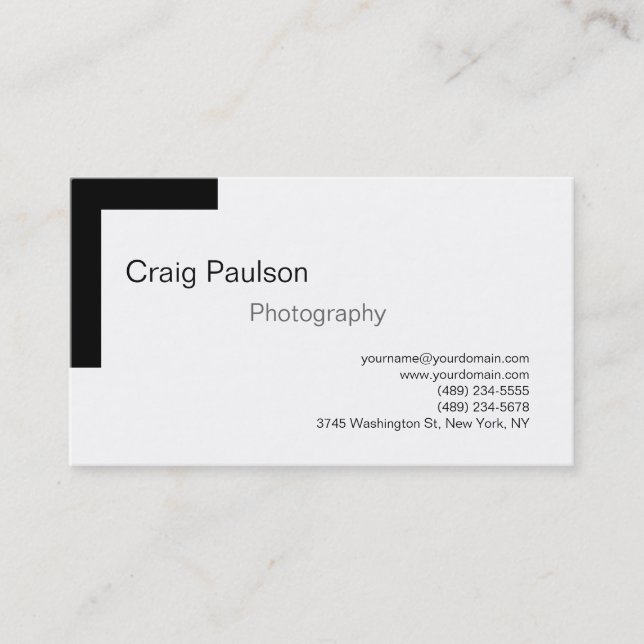 Simple Black White Photography Business Card (Front)