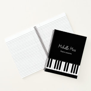 Simple Black White Piano Music Lessons Notebook