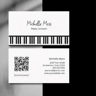 Simple Black White Piano Music Teacher Pianist Business Card