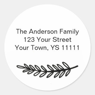 Simple Black White Pine Address Classic Round Sticker