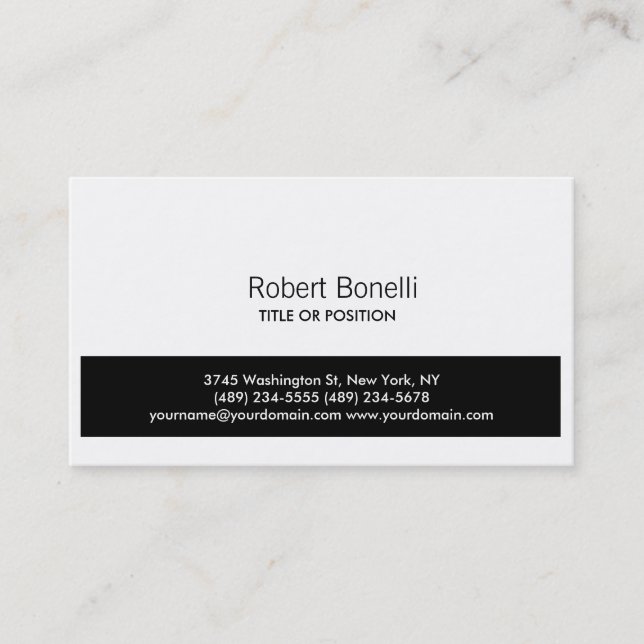 Simple Black White Plain Business Card (Front)
