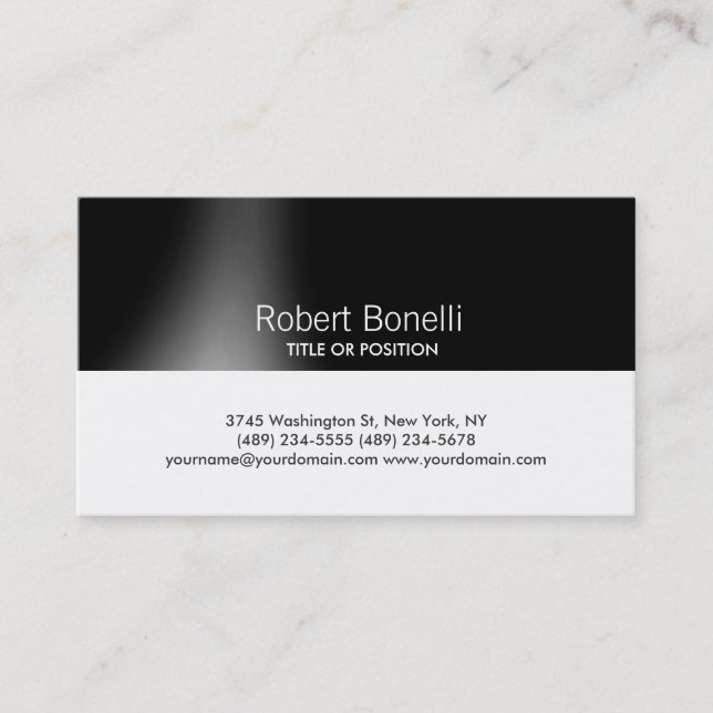 Simple Black White Plain Modern Business Card (Front)