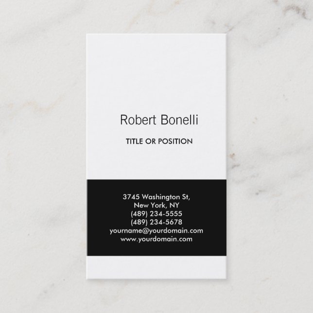 Simple Black White Plain Modern Business Card (Front)