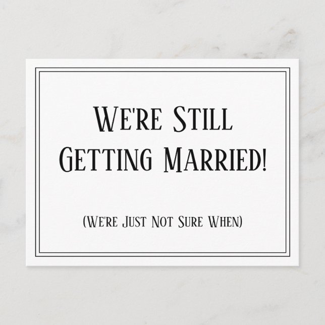 Simple Black White Postponed Wedding Update Notice Postcard (Front)