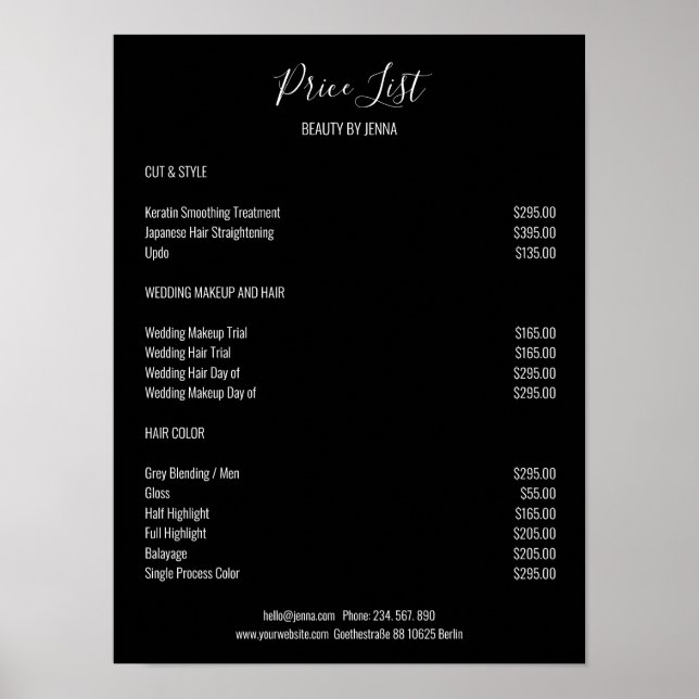 Simple Black White Preislisten Poster (Front)