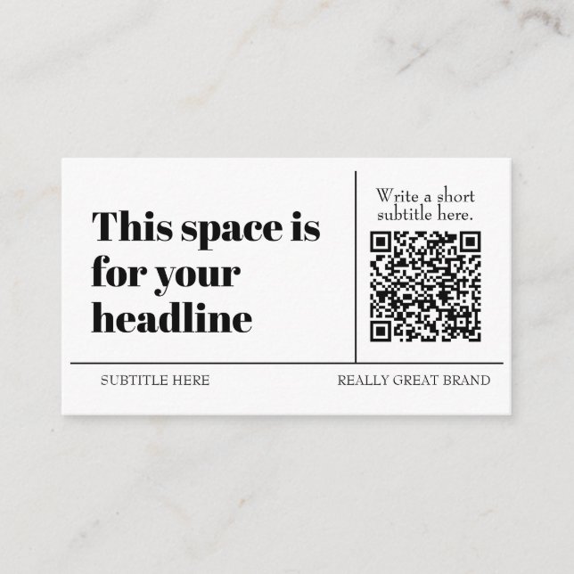 Simple Black & White QR code Customizable Modern Business Card (Front)