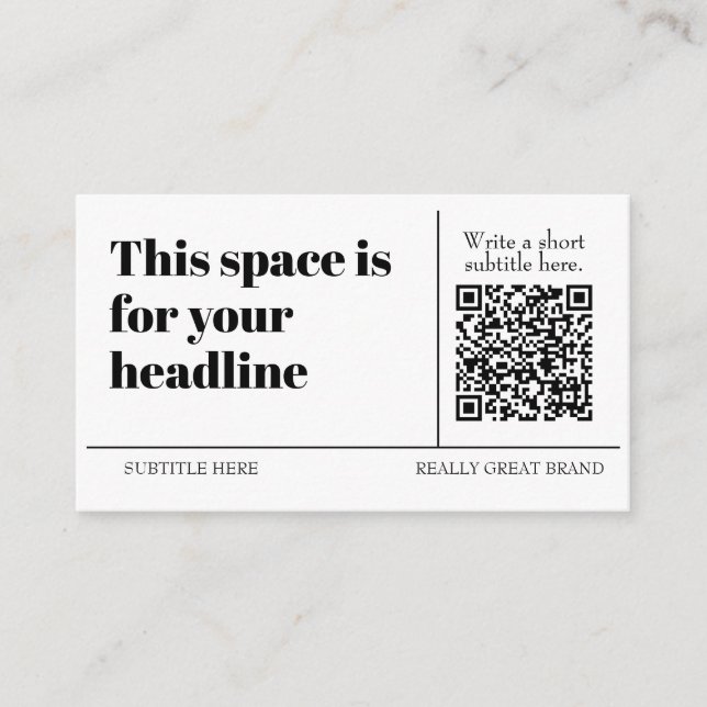 Simple Black & White QR code Customizable Modern Business Card (Front)