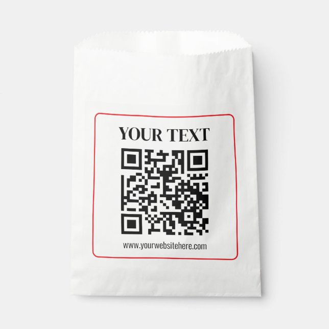 Simple Black & White QR code with Red Border Favour Bags (Front)