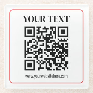 Simple Black & White QR code with Red Border Glass Coaster